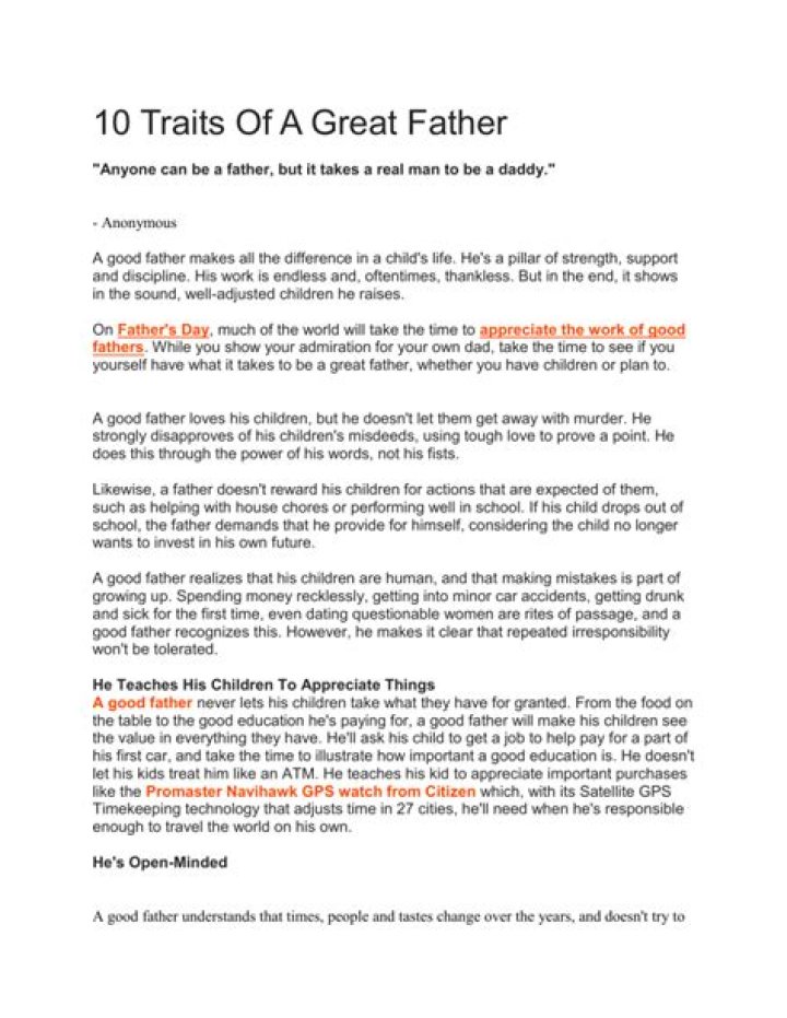 10 Traits of a Great Father