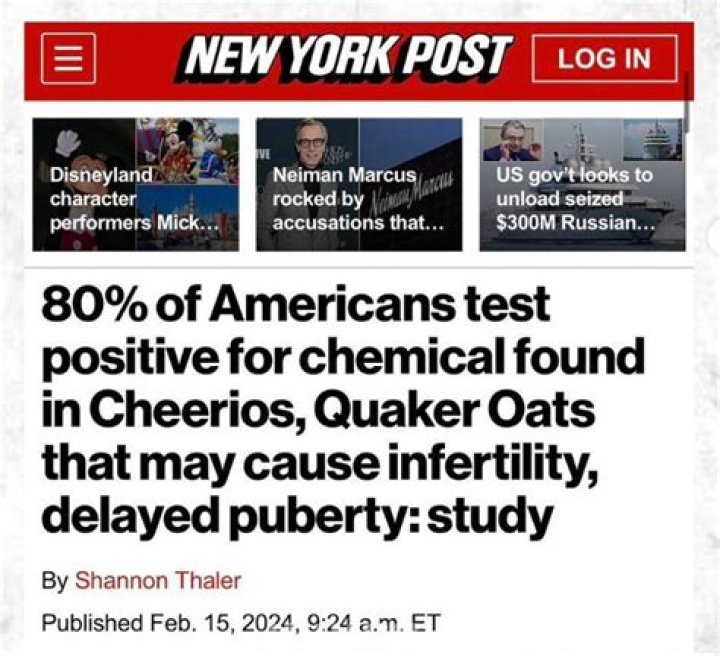80% of Americans test positive for chemical found in Cheerios: study