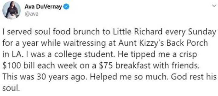 Ava DuVernay Says Little Richard Gave Her a Large-Sized Tip Every Week When She Waitressed