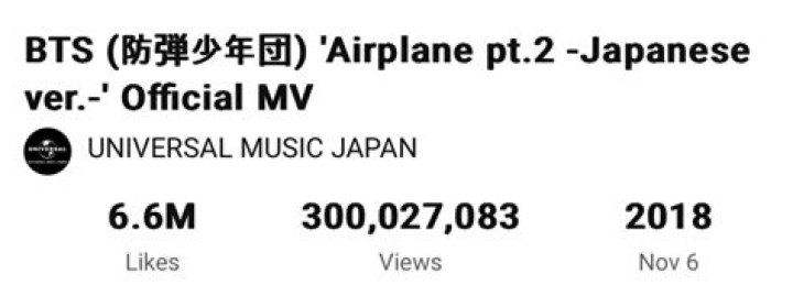 BTS fly new heights as their Airplane Pt.2 becomes first Japanese music video to surpass 300 million views