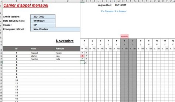 Cahier d’appel Excel : registre scolaire journalier, GRATUIT