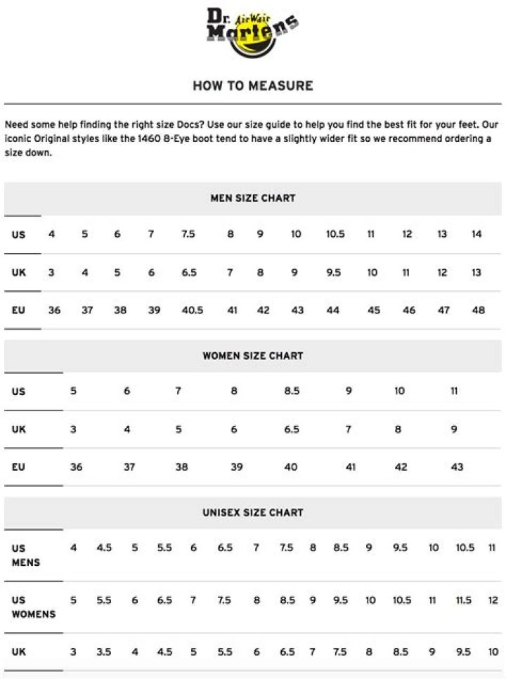 Dr Martens Size Chart + Video – 4 Ways to The Perfect Fit in 2024
