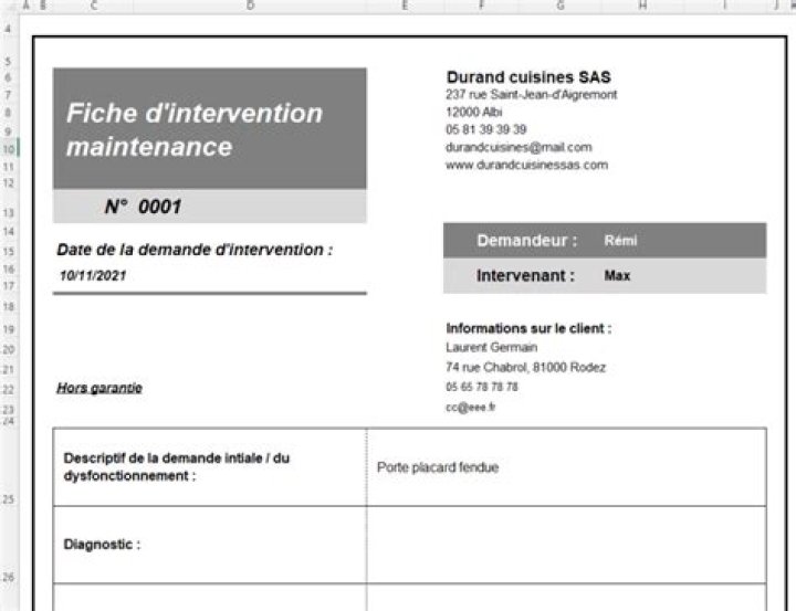 Fiche d’intervention Excel : modèle gratuit suivi maintenance