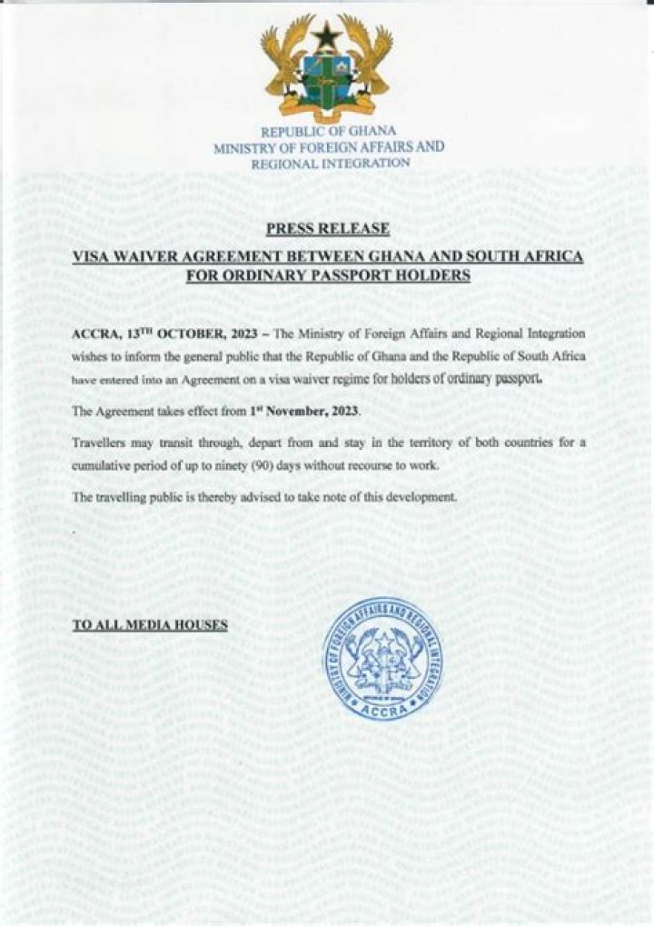Ghana Finalises Visa-Free Agreement With South Africa March 2024