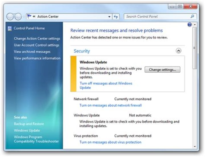 How to manage action center in windows 7