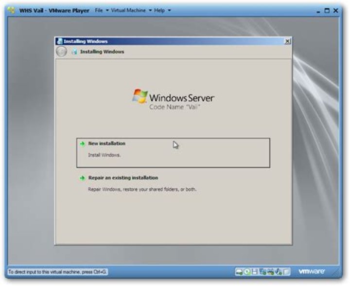 How to setup and install windows home server “vail” in vmware player