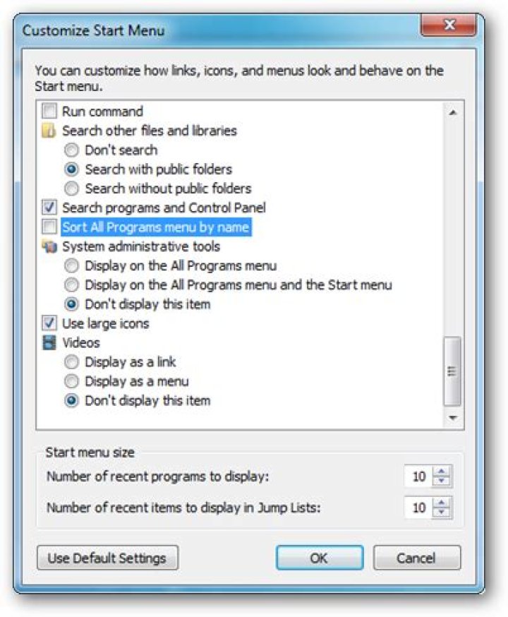 How to stop the start menu from alphabetically arranging your programs