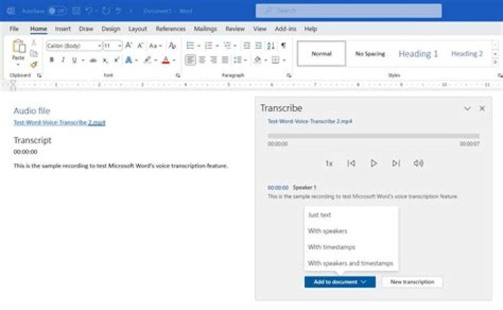 How to transcribe audio in microsoft word