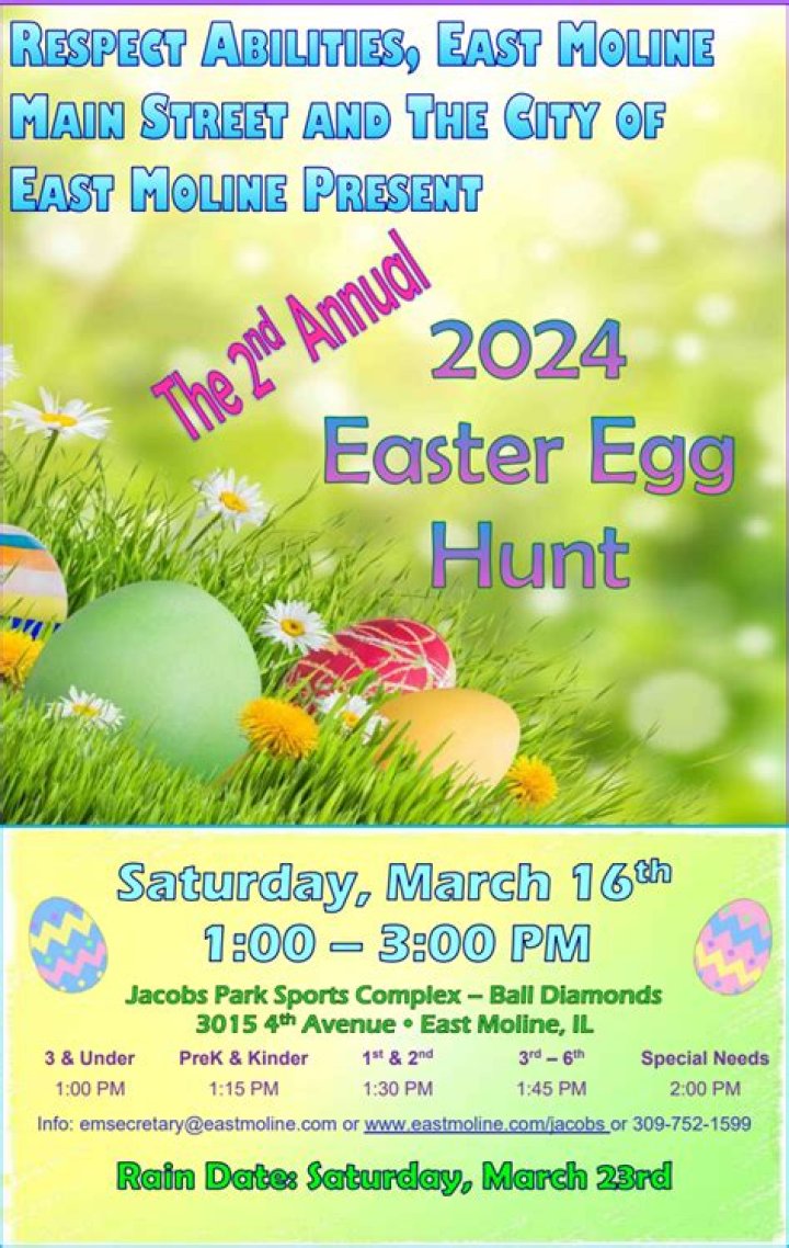 Kids can have fun, hunt for eggs at Jacobs Park in East Moline