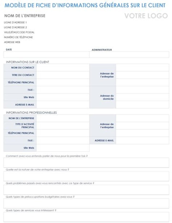 Modèle de fiche de renseignement client Word / Excel