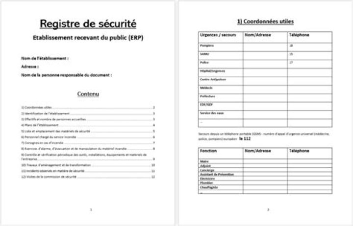 Modèle registre sécurité Word / gratuit / incontournable