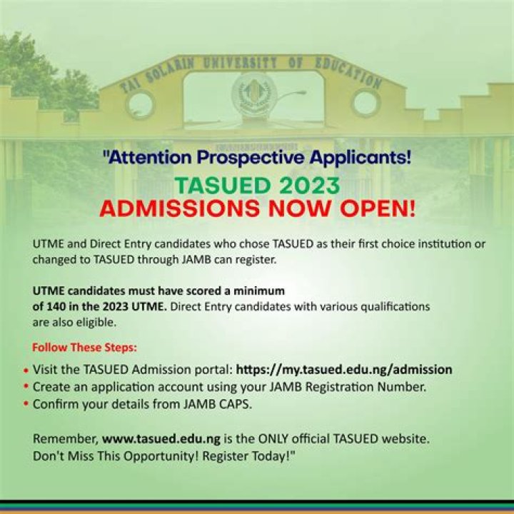 New: TASUED Admission Portal 2024