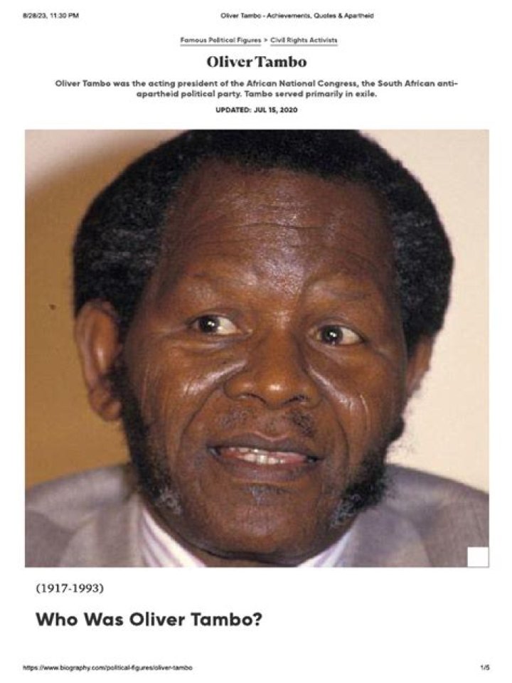 Oliver Tambo - Achievements, Quotes & Apartheid