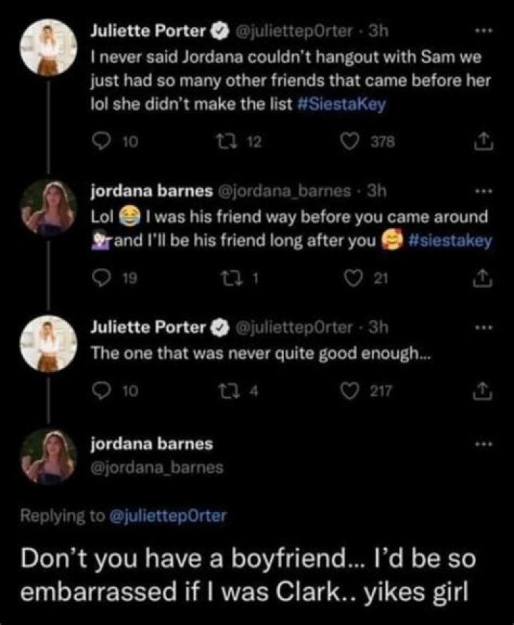 Siesta Key: Jordana Barnes says Juliette Porter’s new boyfriend should be ’embarrassed’