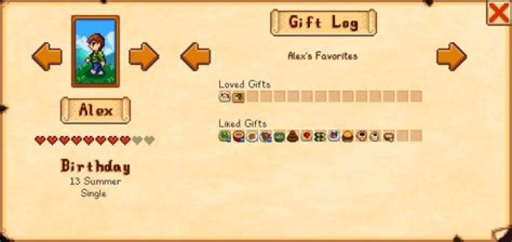 Stardew Valley — Alex Gift Guide