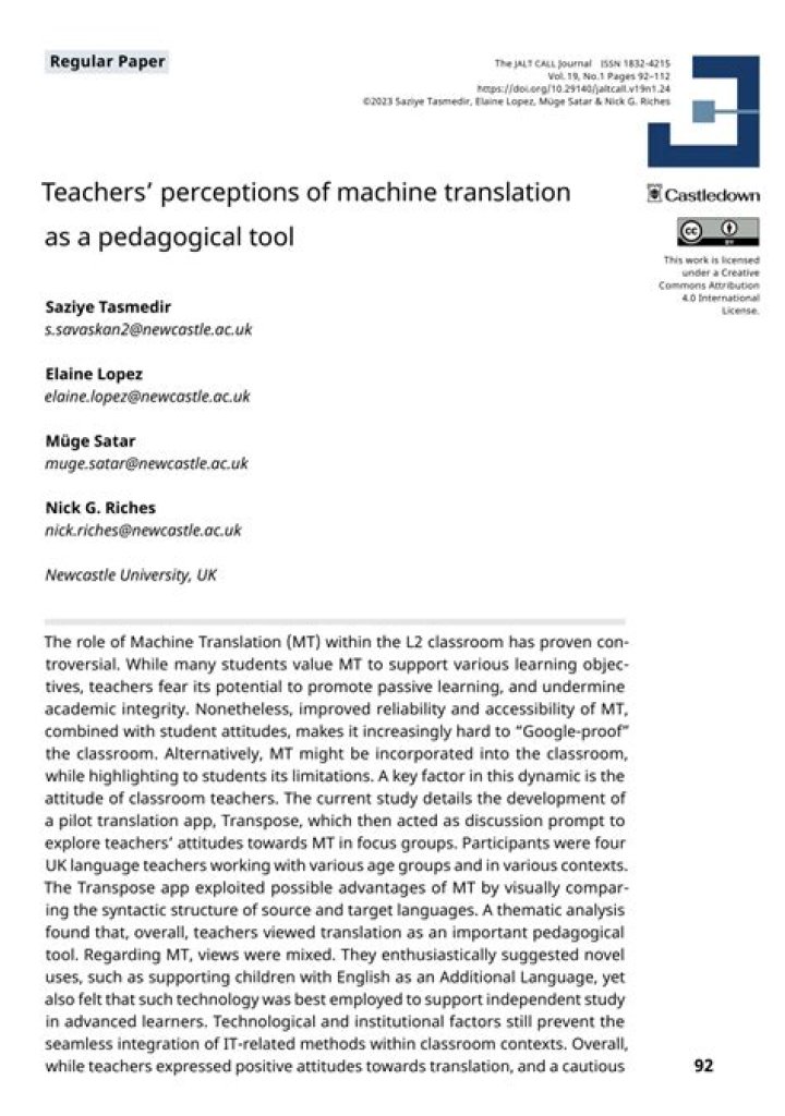 Teachers’ Perceptions of Machine Translation as a Pedagogical Tool - ePrints
