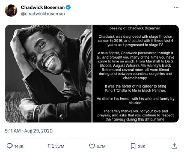 The Final Tweet from Chadwick Boseman is the Most Liked Tweet on Twitter