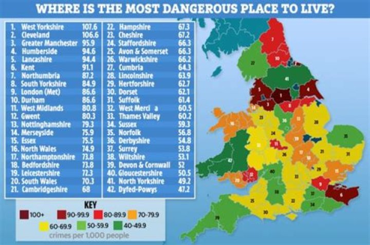 The most dangerous – and safest – places to live in England and Wales revealed