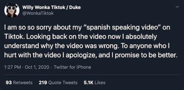 TikTok’s ‘Willy Wonka’ apologizes after getting cancelled for video of him speaking Spanish