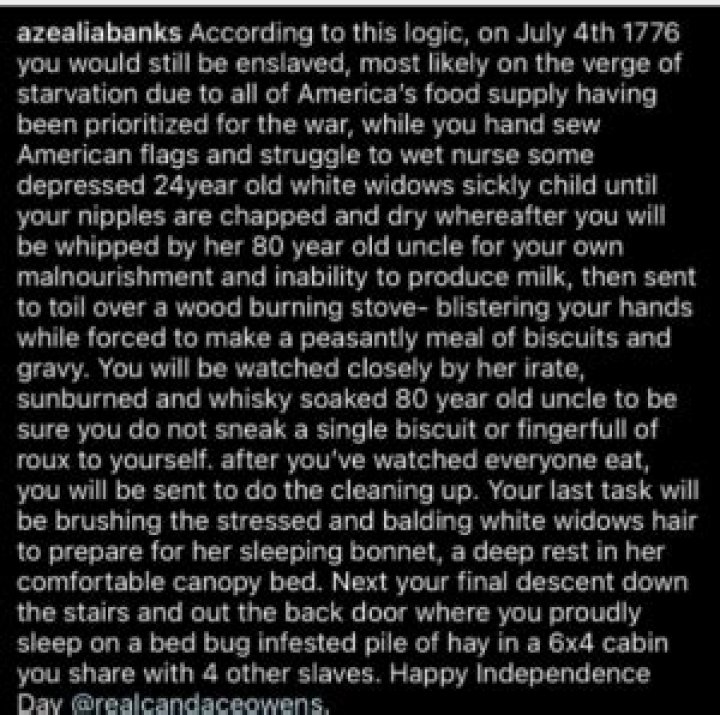 ‘You Would Still Be Enslaved’: Rapper Azealia Banks Issues Vicious Response to Candace Owens Over Juneteenth Commentary